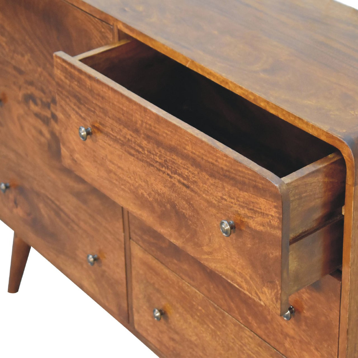 Solid Mango Wood Chest Of 6 Drawers Large And Curved - Lincoln