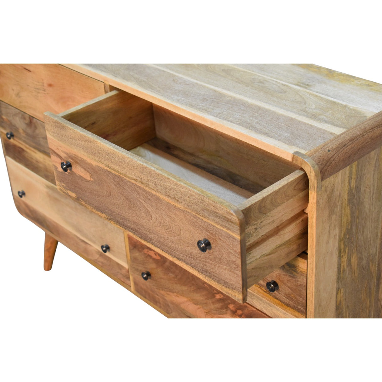 Solid Mango Wood Chest Of 6 Drawers Large And Curved - Lincoln