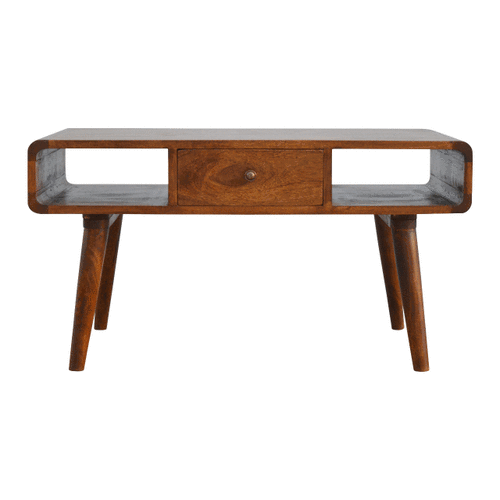 Solid Mango Wood Coffee Table Curved 1 Drawer - Gloucester