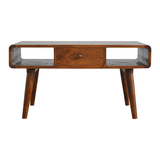 Solid Mango Wood Coffee Table Curved 1 Drawer - Gloucester