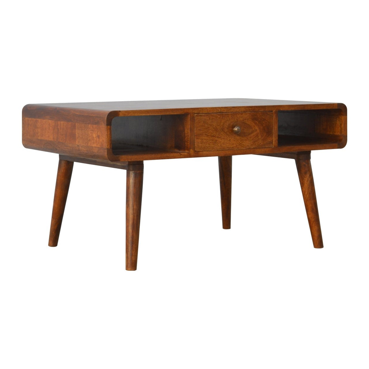 Solid Mango Wood Coffee Table Curved 1 Drawer - Gloucester