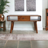 Solid Mango Wood Coffee Table Curved 1 Drawer - Gloucester