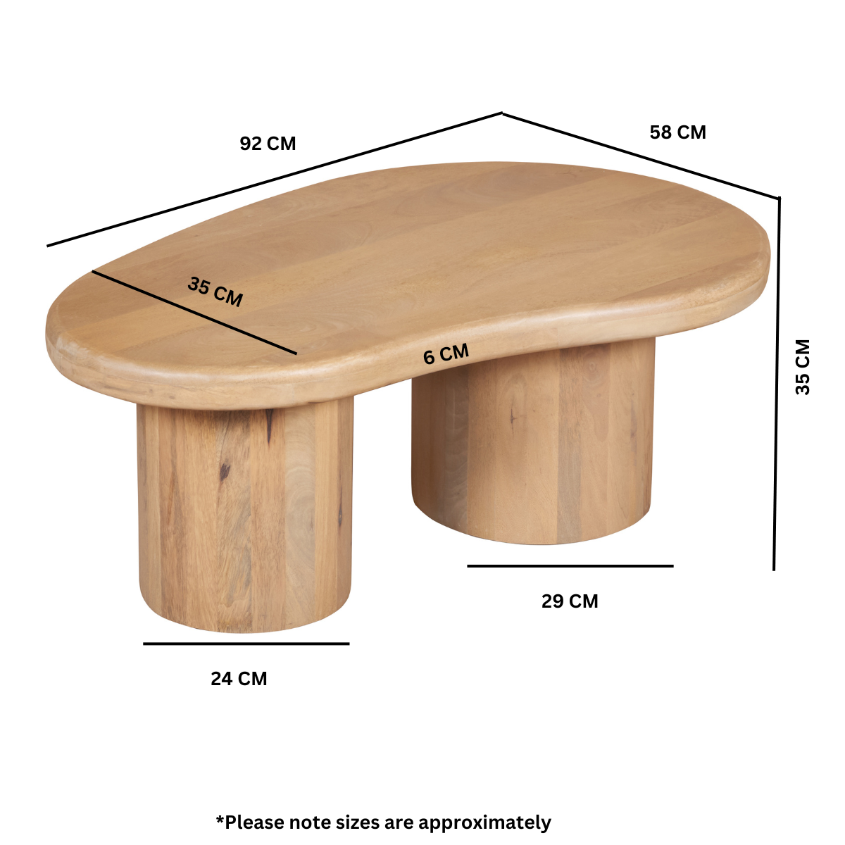 Solid Mango Wood Coffee Table in Fluted Design - Austin