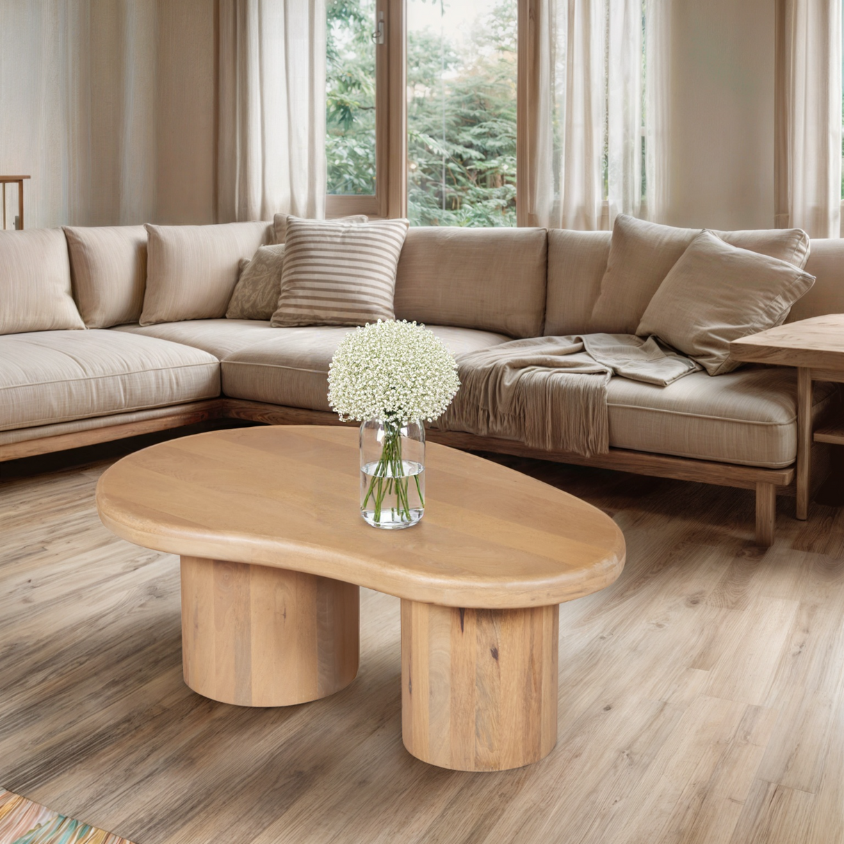 Solid Mango Wood Coffee Table in Fluted Design - Austin