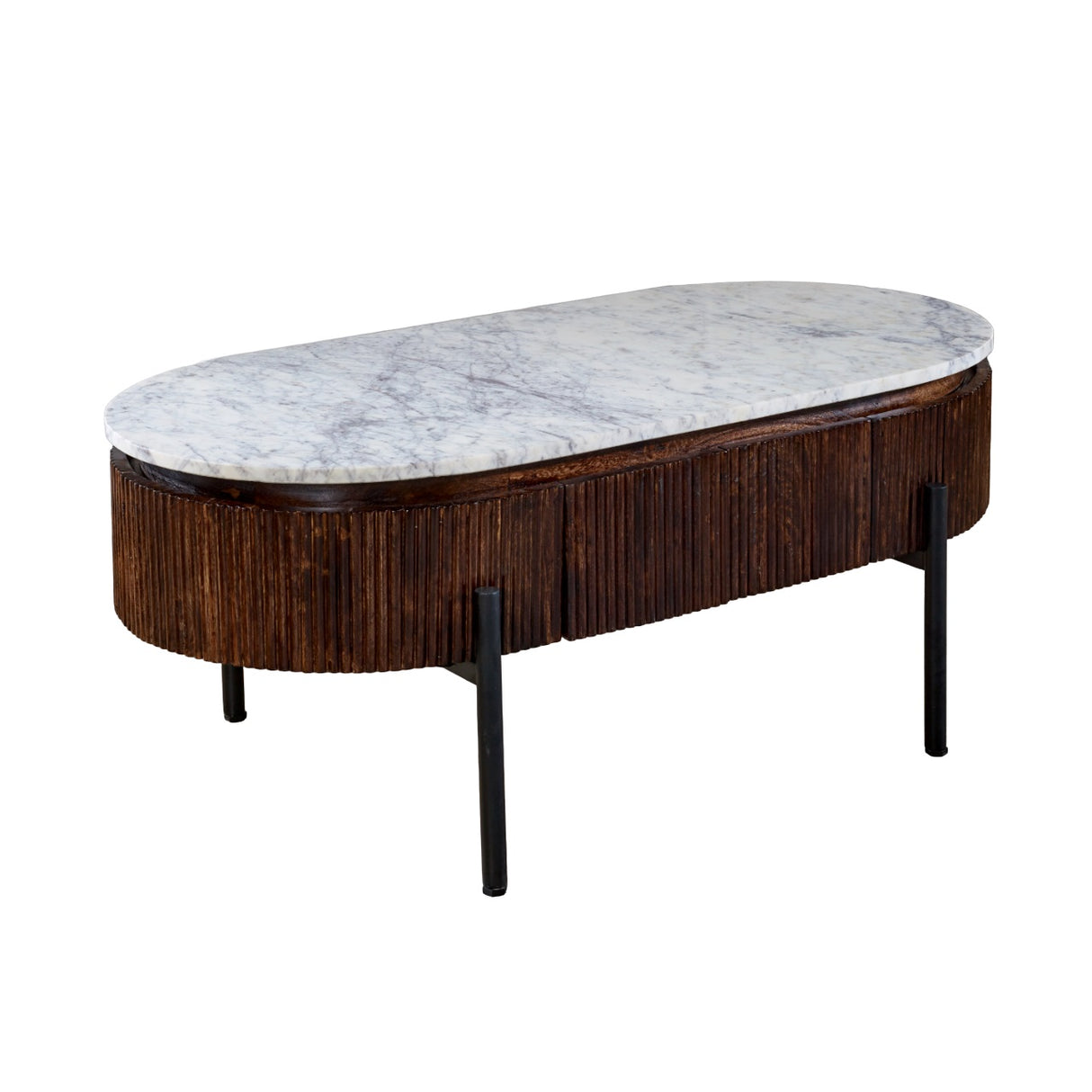Solid Mango Wood Coffee Table Oval With Marble Top - Opal