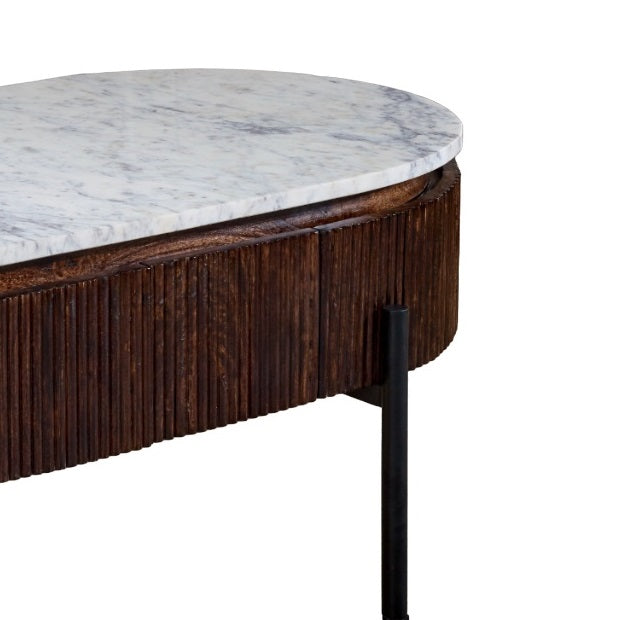 Solid Mango Wood Coffee Table Oval With Marble Top - Opal