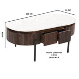 Solid Mango Wood Coffee Table Oval With Marble Top - Opal