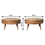 Solid Mango Wood Coffee Table Round With 2 Drawers - Odyssey