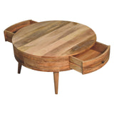 Solid Mango Wood Coffee Table Round With 2 Drawers - Odyssey