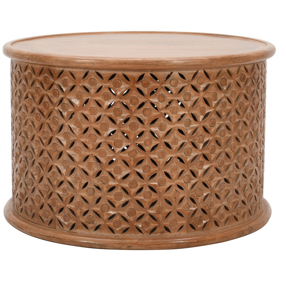 Solid Mango Wood Coffee Table Round - Artwork