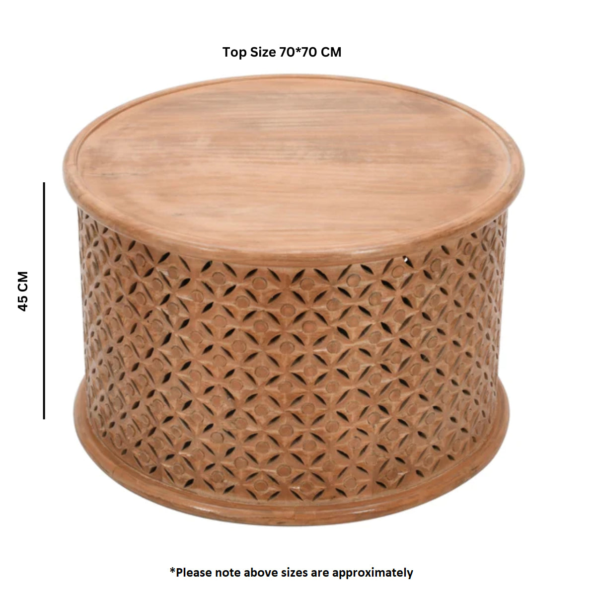 Solid Mango Wood Coffee Table Round - Artwork