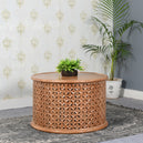 Solid Mango Wood Coffee Table Round - Artwork