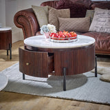 Solid Mango Wood Coffee Table Round With Marble Top - Opal