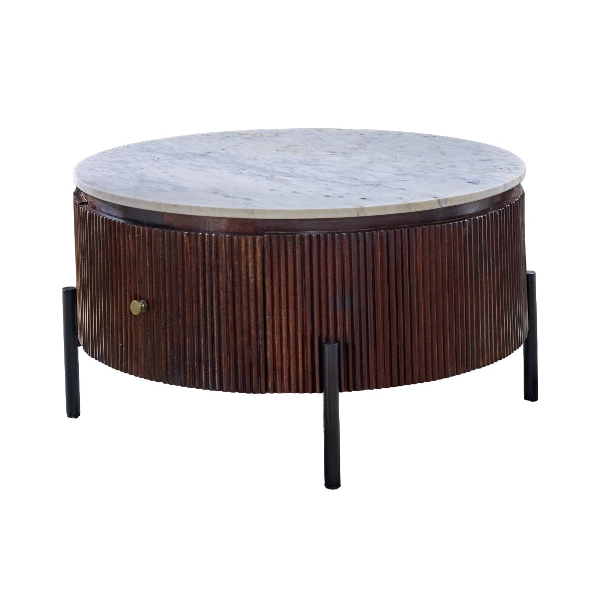 Solid Mango Wood Coffee Table Round With Marble Top - Opal