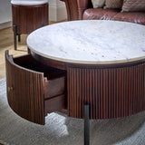 Solid Mango Wood Coffee Table Round With Marble Top - Opal