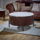 Solid Mango Wood Coffee Table Round With Marble Top - Opal