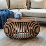 Solid Mango Wood Coffee Table Round Small And Low - Indus