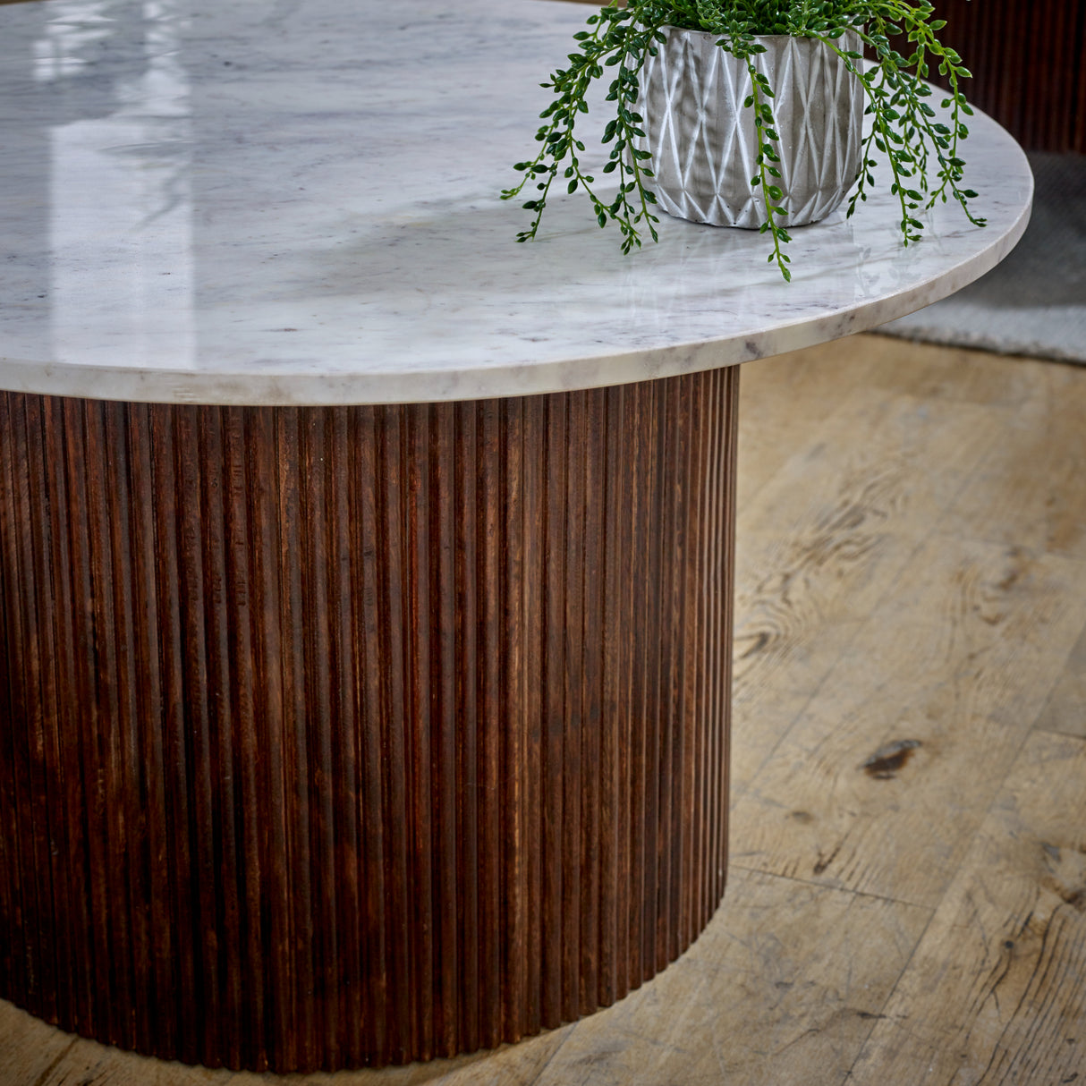 Solid Mango Wood Coffee Table Round With White Marble Top - Opal