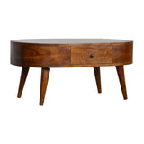 Solid Mango Wood Coffee Table Oval With 2 Drawers - Chester