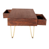 Solid Mango Wood Coffee Table With 2 Drawers - Dark Gold