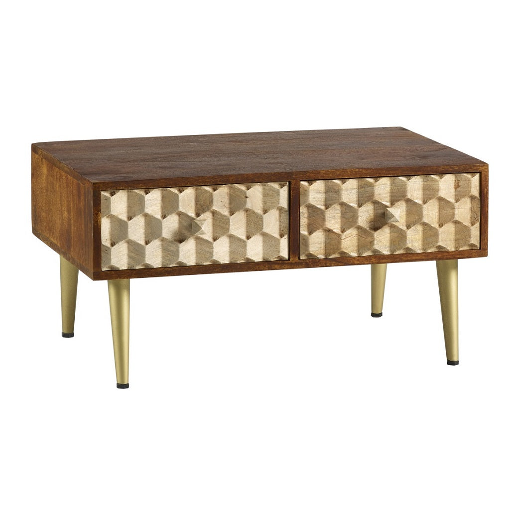 Solid Mango Wood Coffee Table With 2 Drawers - Edison