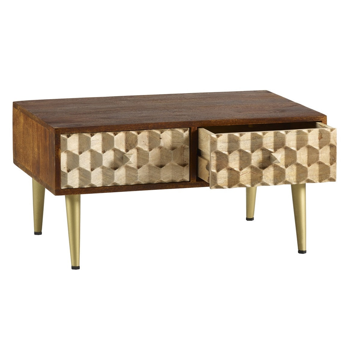 Solid Mango Wood Coffee Table With 2 Drawers - Edison