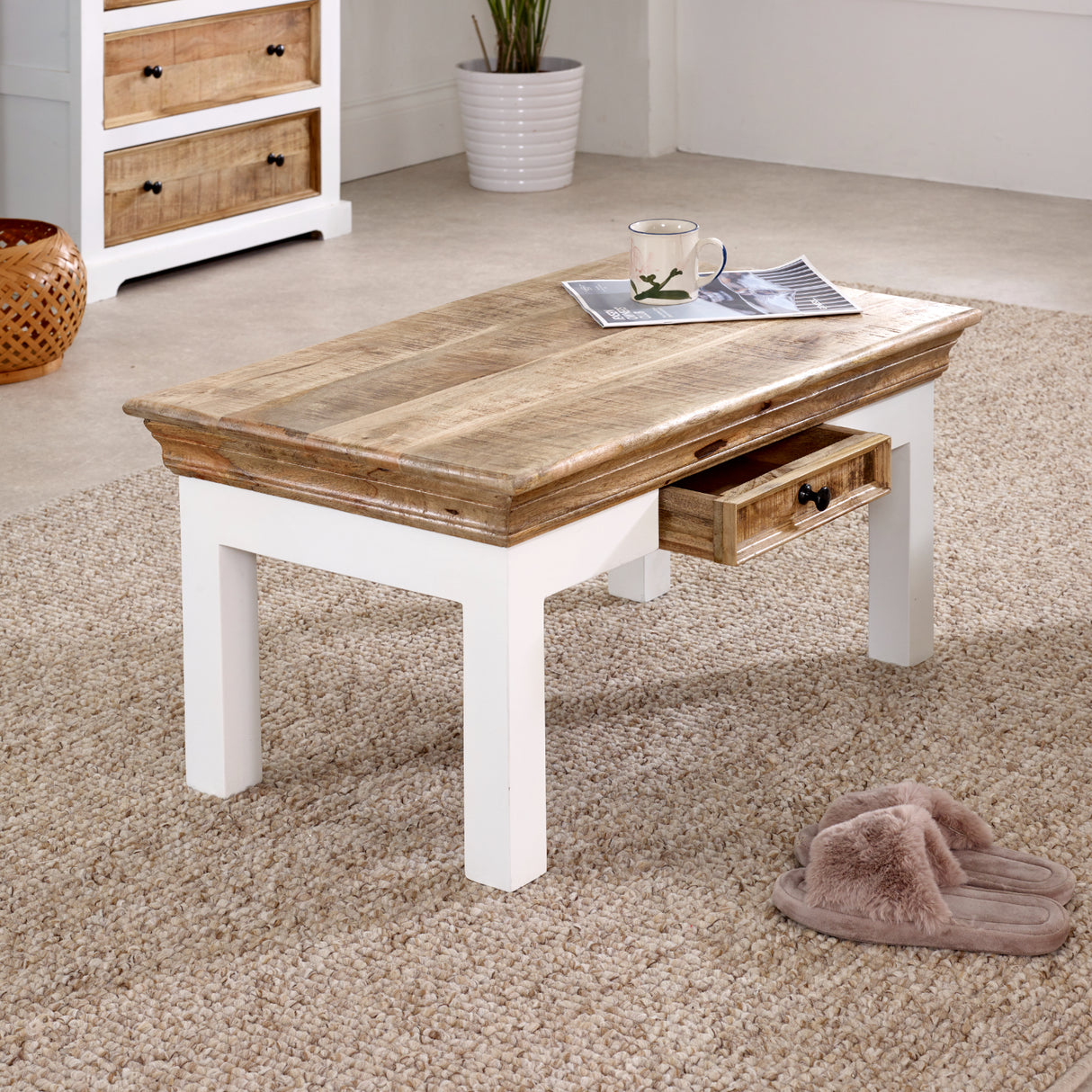 Solid Mango Wood Coffee Table With Drawer - Alfie