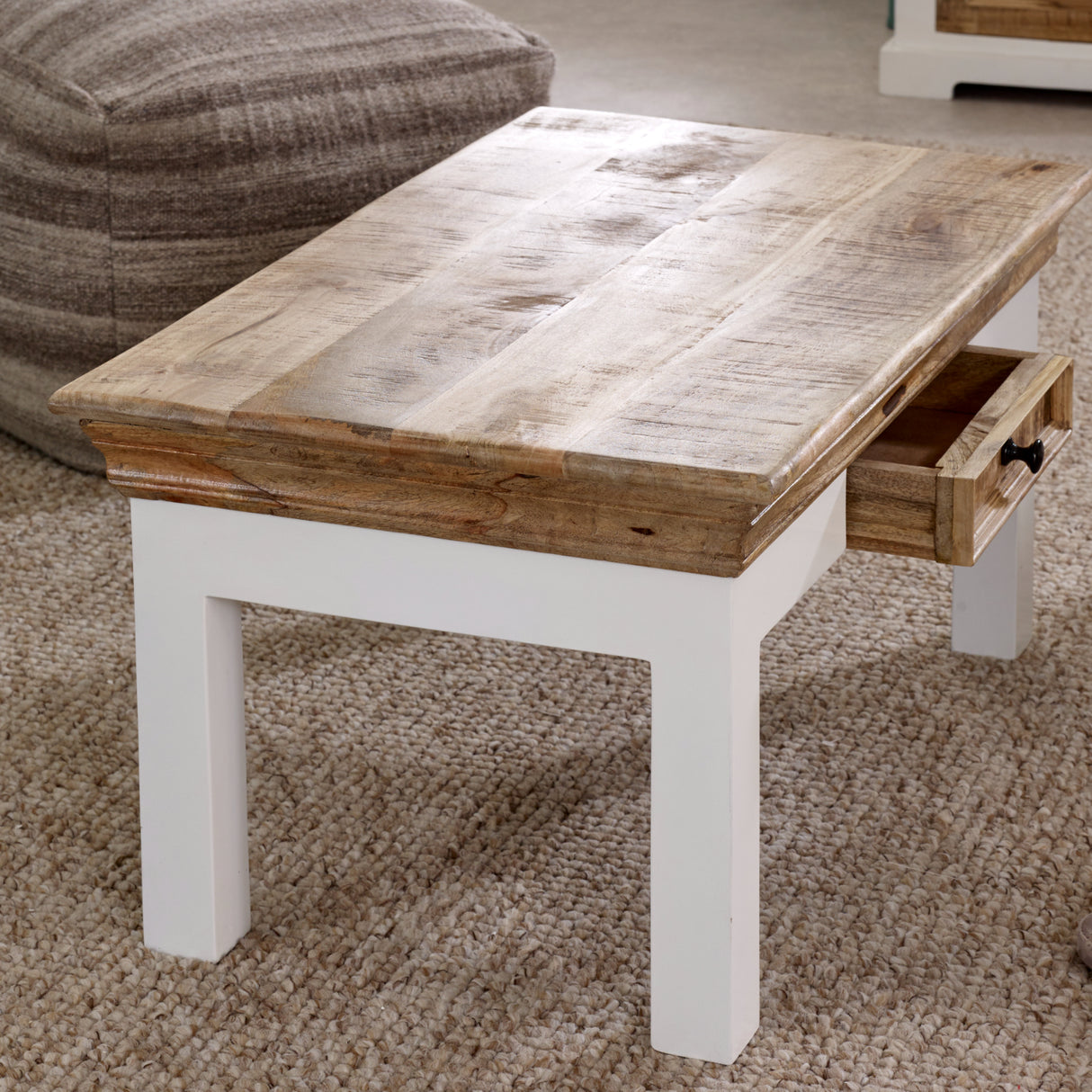 Solid Mango Wood Coffee Table With Drawer - Alfie
