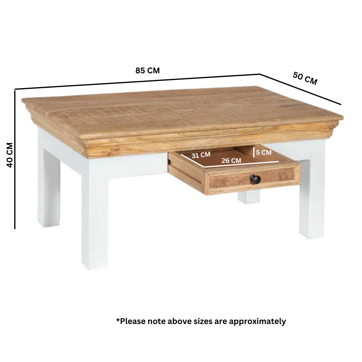 Solid Mango Wood Coffee Table With Drawer - Alfie