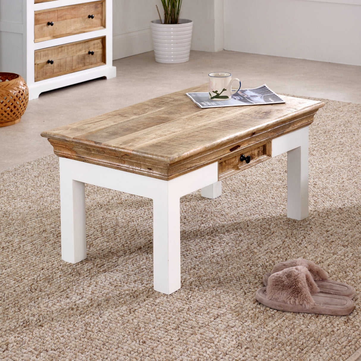Solid Mango Wood Coffee Table With Drawer - Alfie