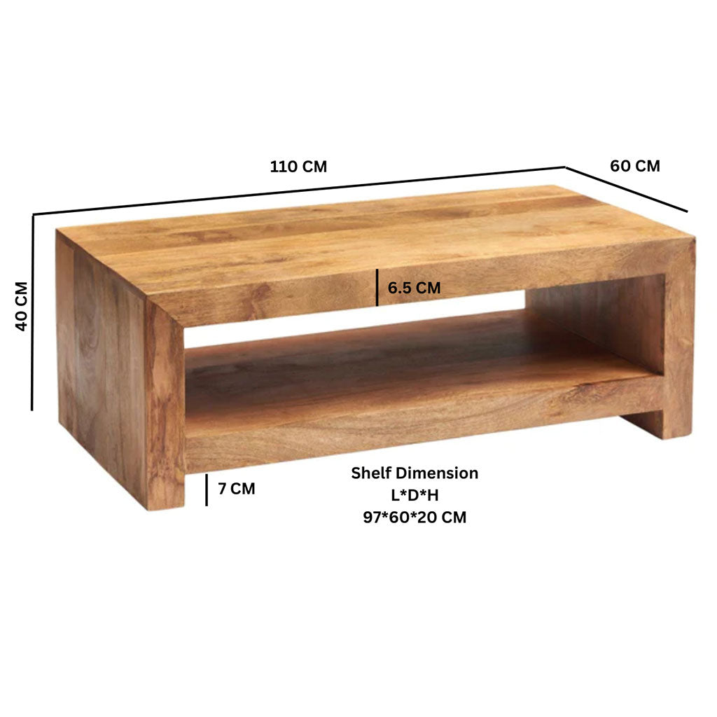Solid Mango Wood Coffee Table With Undershelf - Toko