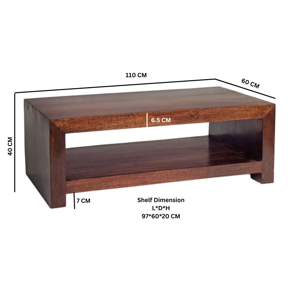 Solid Mango Wood Coffee Table With Undershelf - Toko