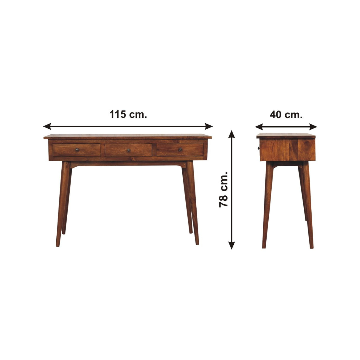 Solid Mango Wood Console Table With 3 Drawers - Lincoln