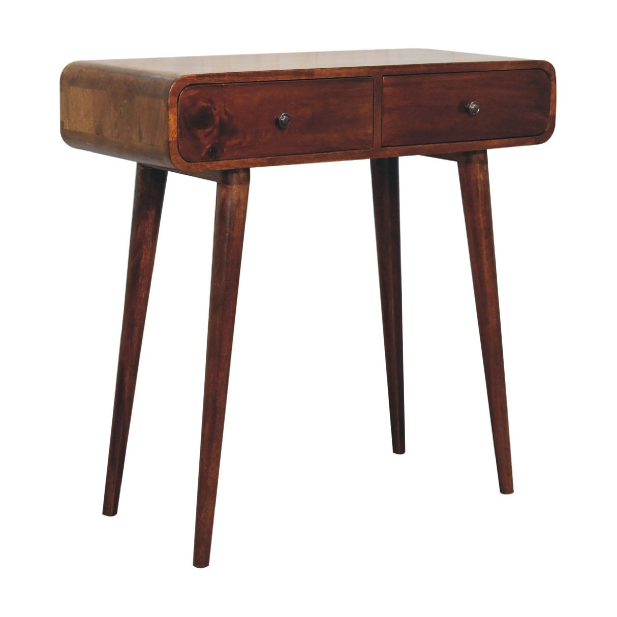 Solid Mango Wood Console Table Curved With 2 Drawers - Birmingham