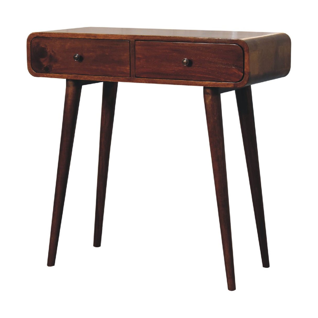 Solid Mango Wood Console Table Curved With 2 Drawers - Birmingham