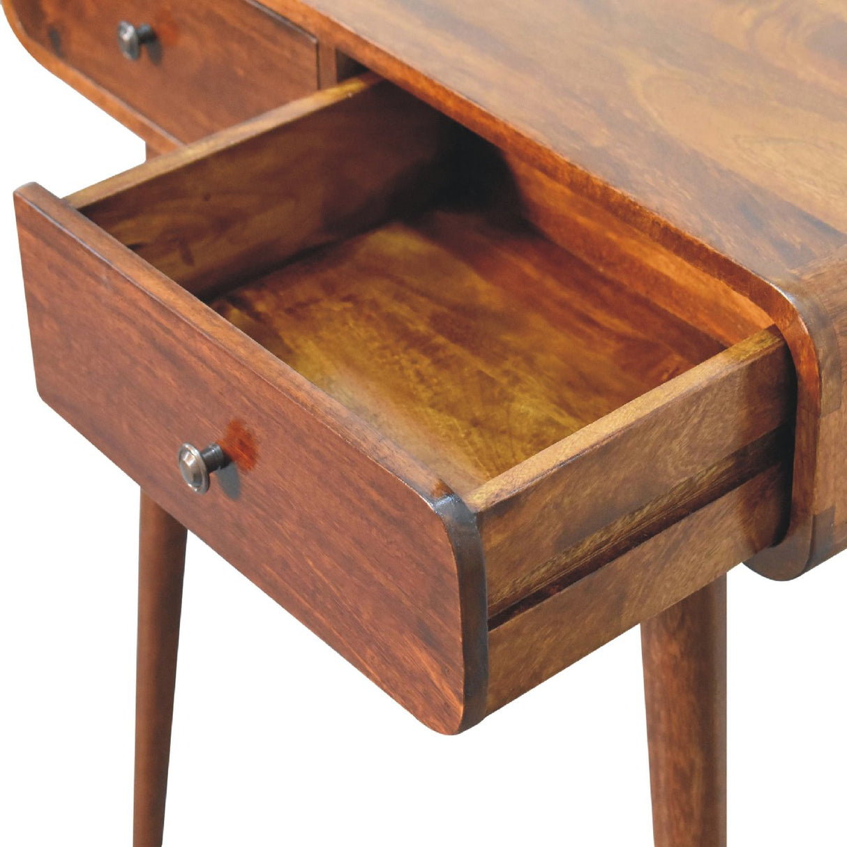 Solid Mango Wood Console Table Curved With 2 Drawers - Birmingham