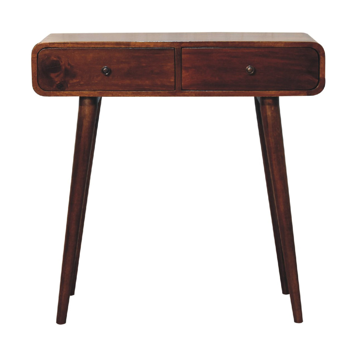 Solid Mango Wood Console Table Curved With 2 Drawers - Birmingham