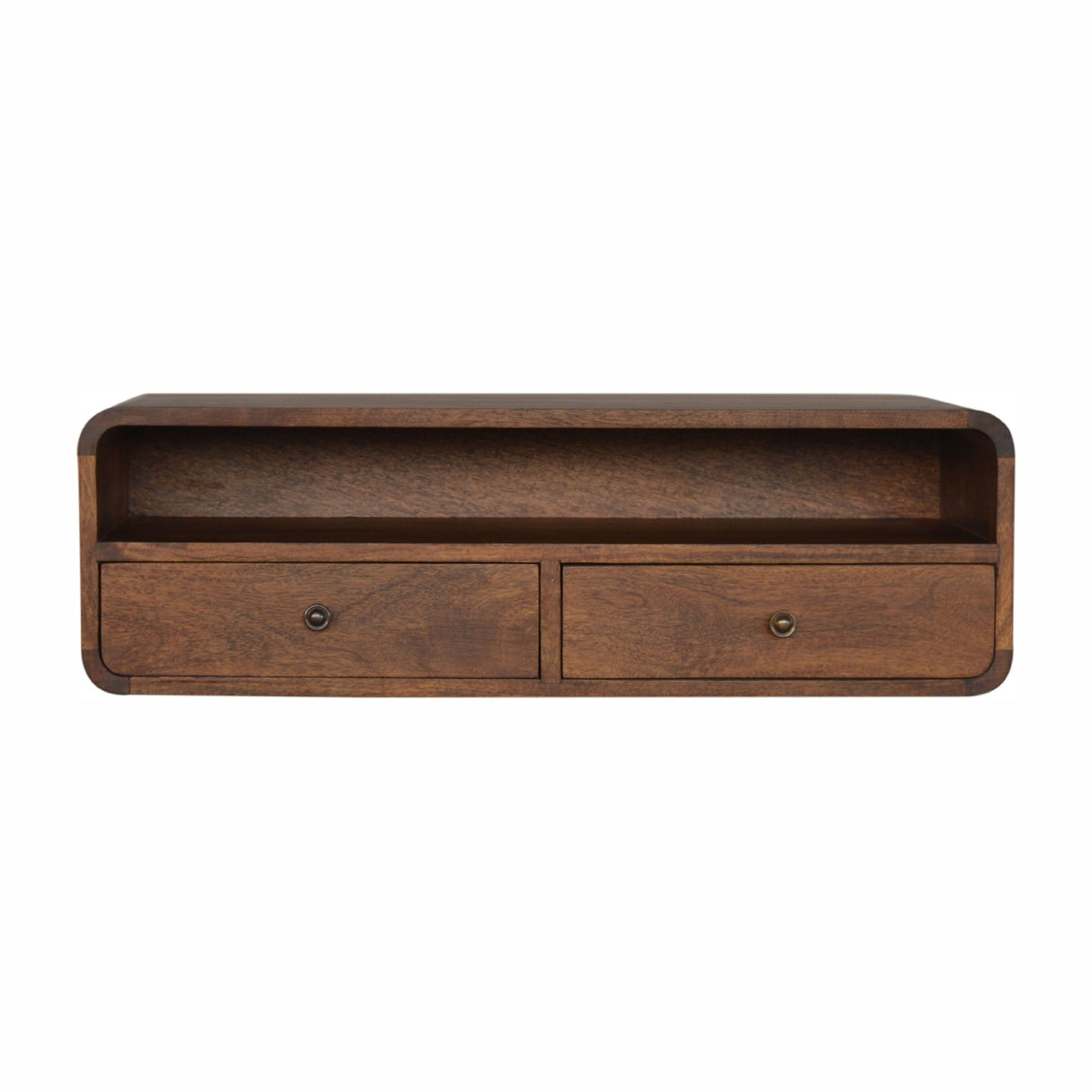 Solid Mango Wood Console Table Open Floating With 2 Drawers - Hereford