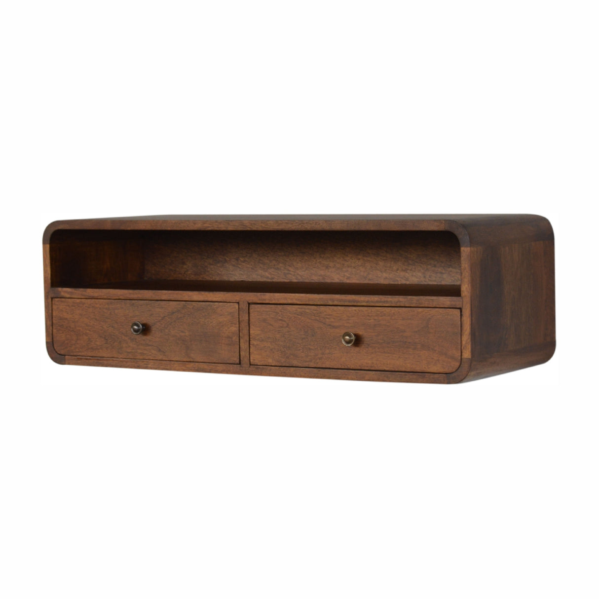 Solid Mango Wood Console Table Open Floating With 2 Drawers - Hereford