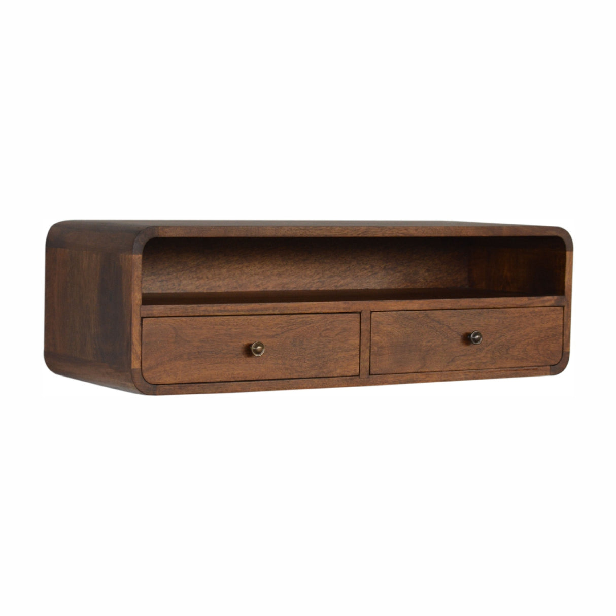 Solid Mango Wood Console Table Open Floating With 2 Drawers - Hereford