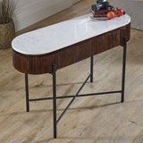 Solid Mango Wood Console Table Round With White Marble Top - Opal