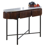 Solid Mango Wood Console Table Round With White Marble Top - Opal