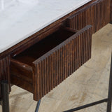 Solid Mango Wood Console Table Round With White Marble Top - Opal