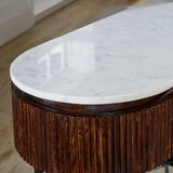 Solid Mango Wood Console Table Round With White Marble Top - Opal