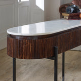 Solid Mango Wood Console Table Round With White Marble Top - Opal