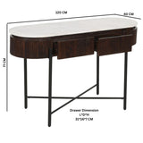 Solid Mango Wood Console Table Round With White Marble Top - Opal