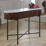 Solid Mango Wood Console Table Round With White Marble Top - Opal