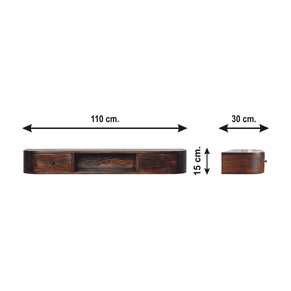Solid Mango Wood Console Table Wall Mounted With 2 Drawers - Lunar