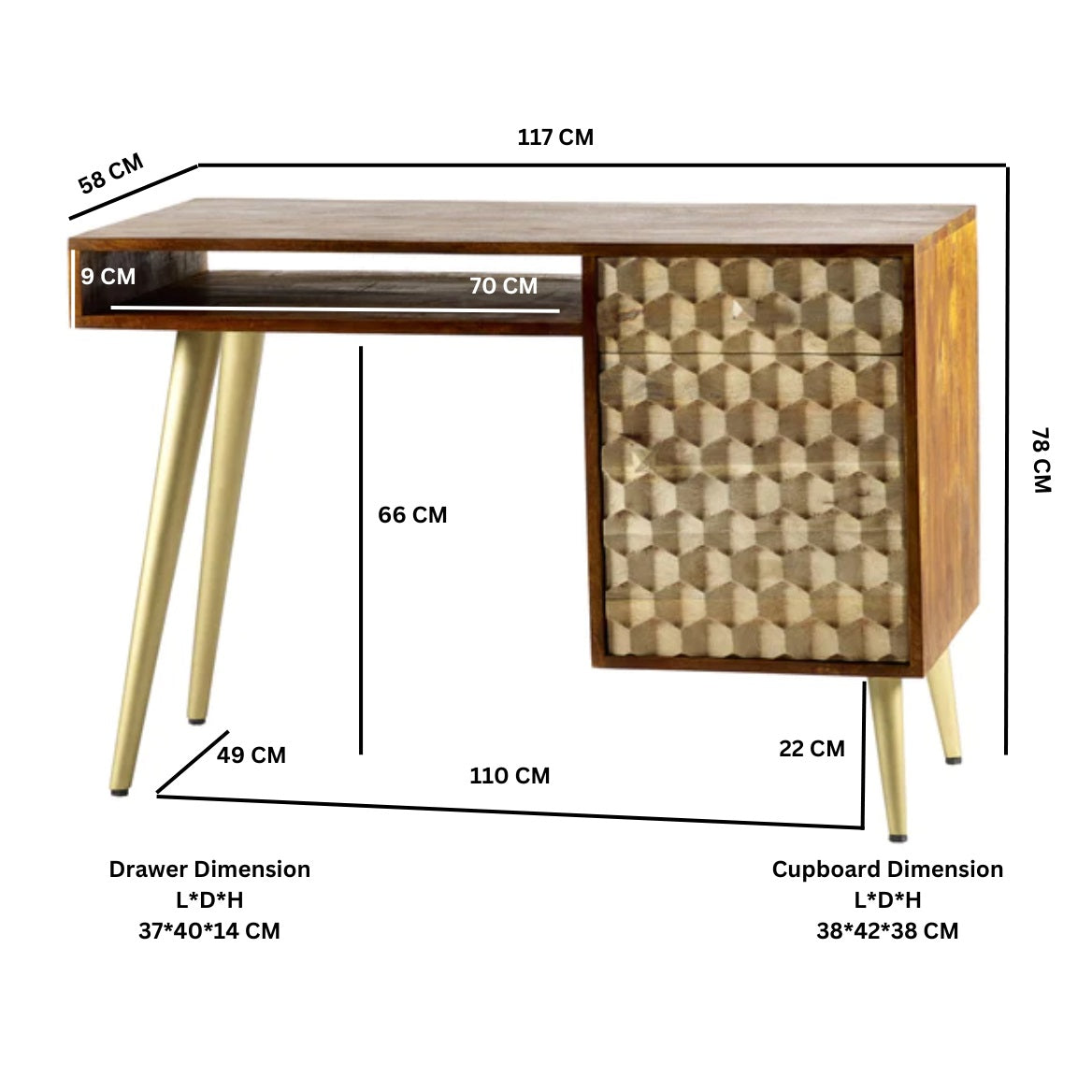 Solid Mango Wood Desk for Home And Office - Edison