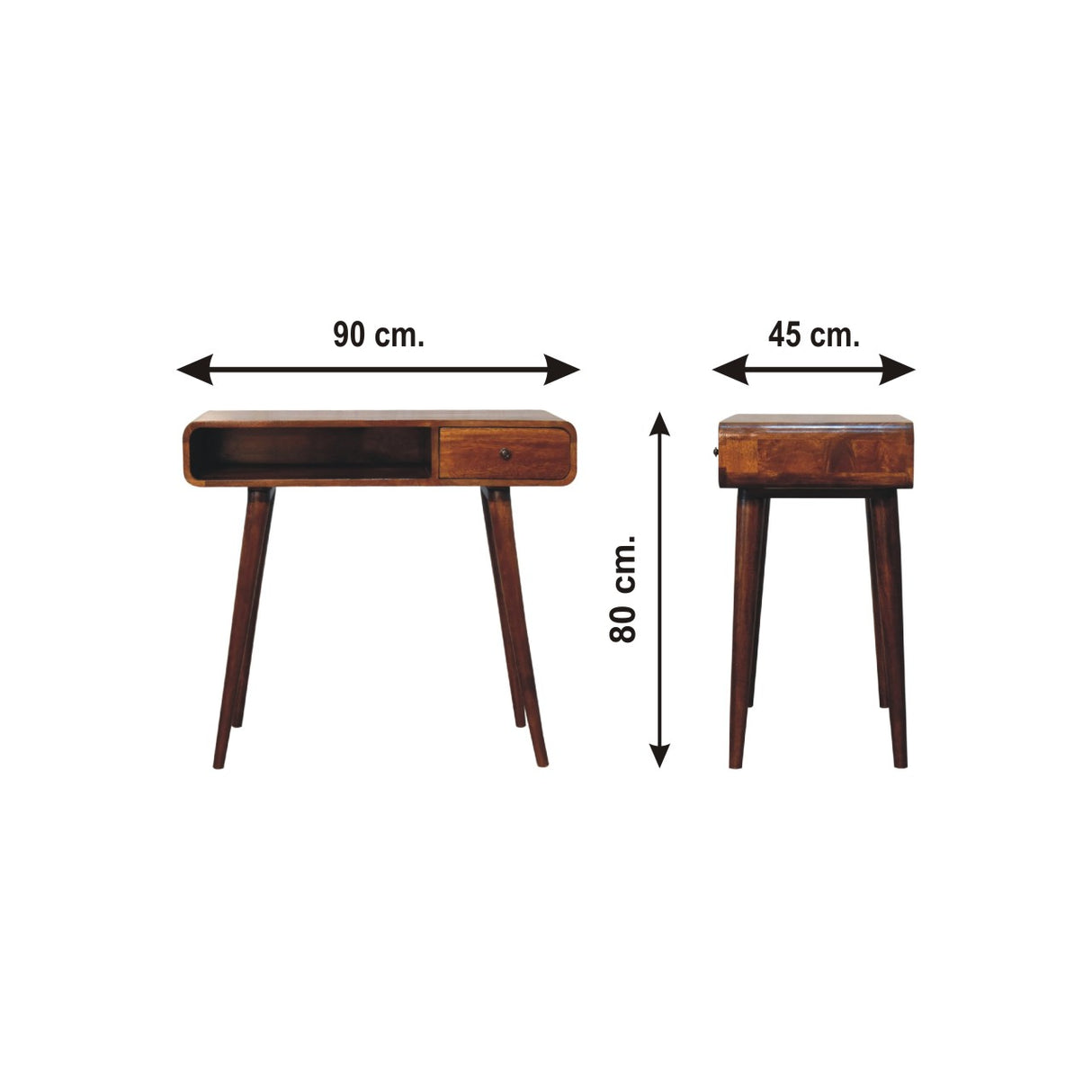 Solid Mango Wood Desk for Home Curved With 1 Drawer - Gloucester